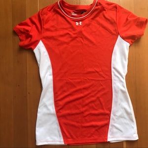 Under Armour orange white soccer jersey tee EUC